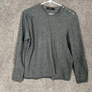 Zegna Sweater Mens Medium Gray Button Shoulder Crewneck Knit Pullover Italy